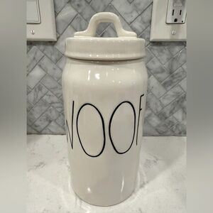 White WOOF Ceramic Dog Treat Jar by Rae Dunn